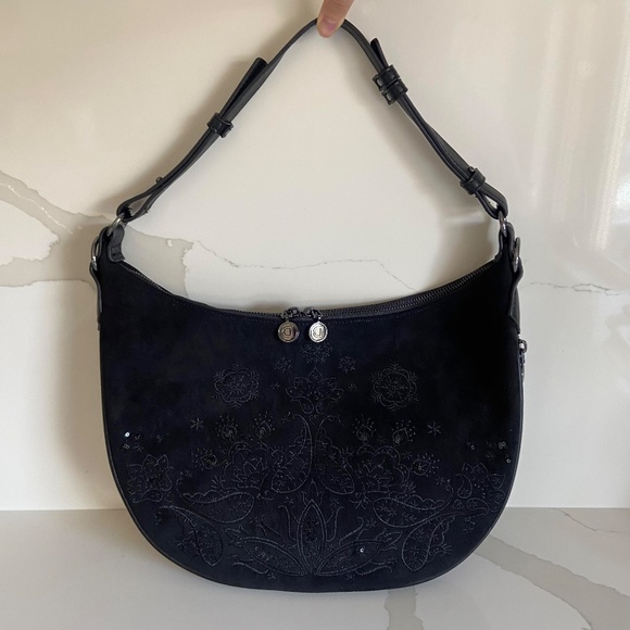 Desigual Half Moon Shoulder Bag RARE FIND WESTERN GOTH CHIC EMBOSSED WHIMSY GOTH - Picture 6 of 10